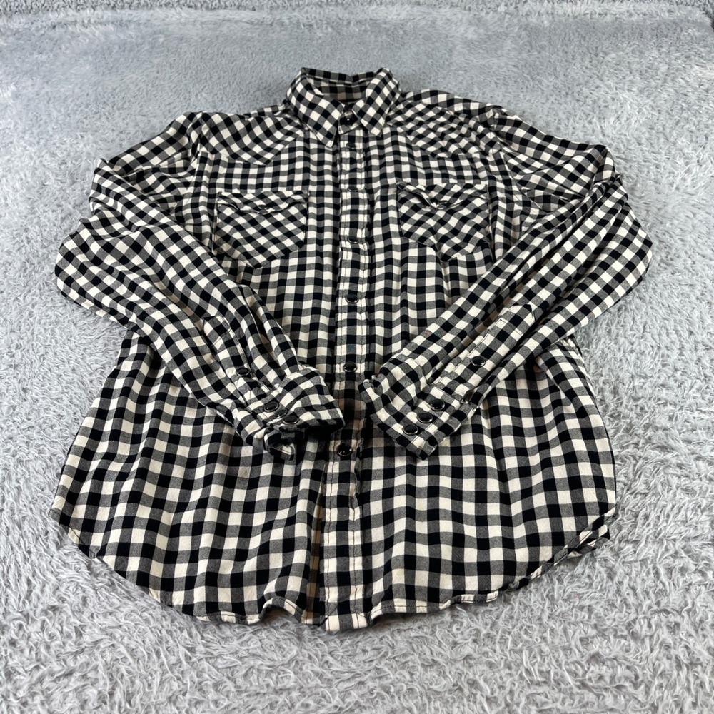 Polo Ralph Lauren Black White Gingham Check Western Shirt Size 8